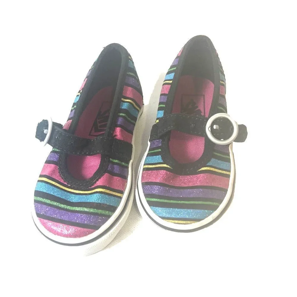 Vans Shoes Toddler Girls 5.5 Multicolor Glitter Striped Comfort Casual Mary Jane